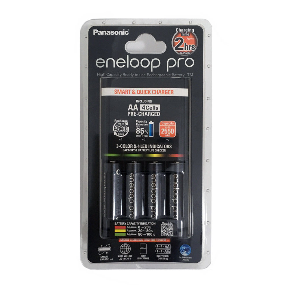 eneloop Advanced Individual Battery 3-Hour Quick Charger with 4 AA eneloop  Rechargeable Batteries Included