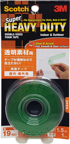 3M DOUBLE SIDED TAPE PERMANENT 1/2" X 250", 3M FOR GLASS & ACRYLIC - FLAT, SMOOTH & CLEAR SURFACES TRANSPARENT 19MM X 1.5M X 1MM