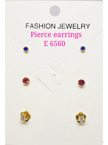 3pairs in 1 Pierce Earrings Crystals Earrings with assorted sizes & colours: E 6560