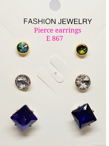 3 pairs in 1 Pierce crystals Assorted Earrings: E 867