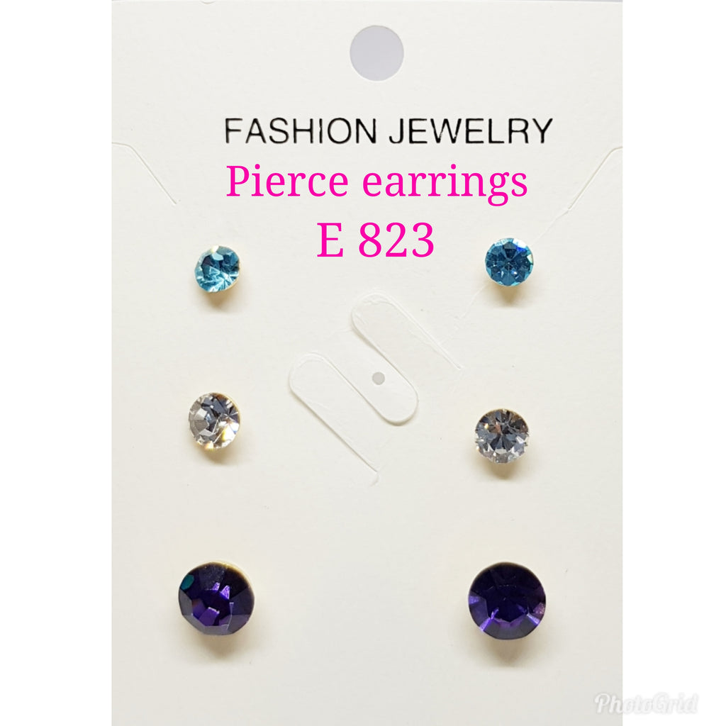 3pairs in 1 Pierce Crystals Earrings with assorted sizes & colours: E823