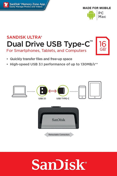 SanDisk Dual USB Drive USB 3.1 Type C 16GB