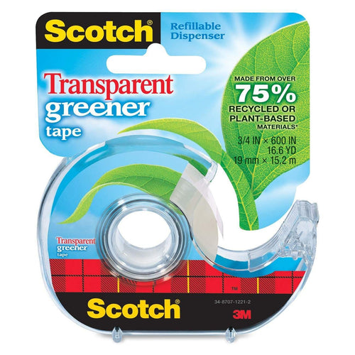 3M TRANSPARENT GREENER TAPE REFILLABLE DISPENSER 3/4" X 600", 3M FOR METAL, GLASS, TILES & WOODS, FLAT & SMOOTH SURFACES 12MM X 1.5M X 0.6MM