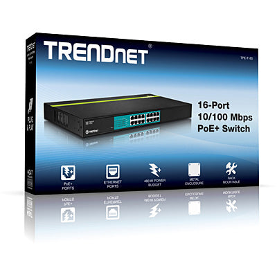 Trendnet 16-Port 10/100 Mbps PoE+ Switch