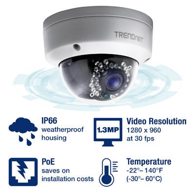 Trendnet Indoor / Outdoor 1.3 MP HD PoE Dome IR Network Camera