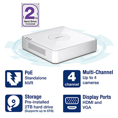 Trendnet 4-channel HD PoE NVR + 2TB Hard Drive