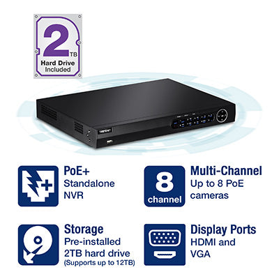 Trendnet 8-channel HD PoE NVR + 2TB Hard Drive