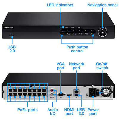 Trendnet 16-channel HD PoE NVR + 4TB Hard Drive