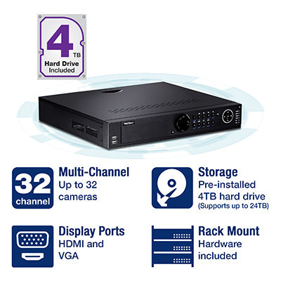 Trendnet 32-Channel HD NVR + 4TB Hard Drive