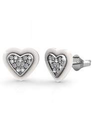 Heart Ceramic Earrings (White) - Crystals from Swarovski®