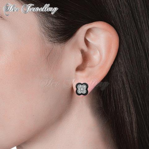 Clover Ceramic Earrings (Black) - Crystals from Swarovski®