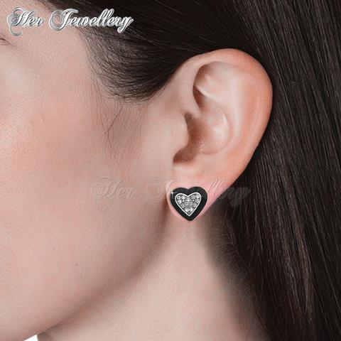 Heart Ceramic Earrings (Black) - Crystals from Swarovski®