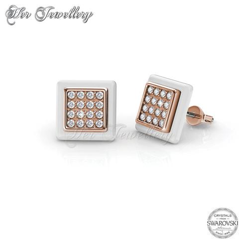 Square Ceramic Earrings (White) - Crystals from Swarovski®