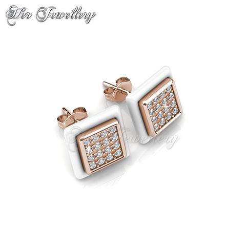 Square Ceramic Earrings (White) - Crystals from Swarovski®