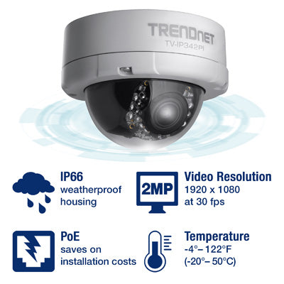 Trendnet Outdoor PoE 2MP Varifocal Day/Night Dome Network Camera